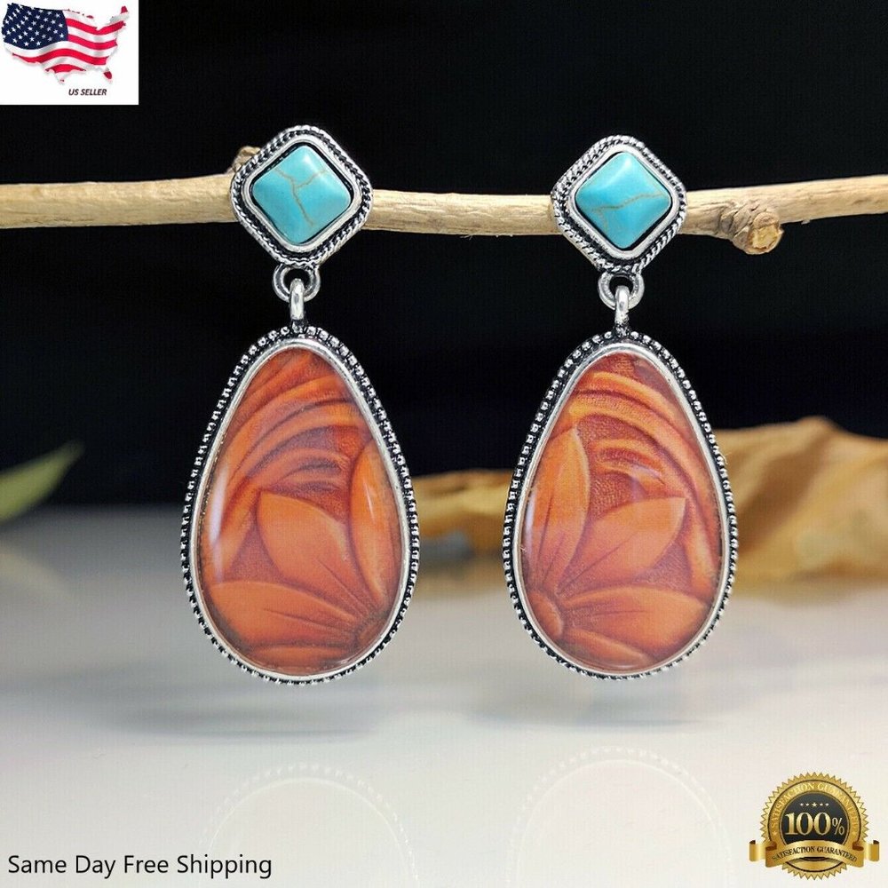 925 Silver Plated Turquoise Earrings Hoop Dangle Drop Stud Women